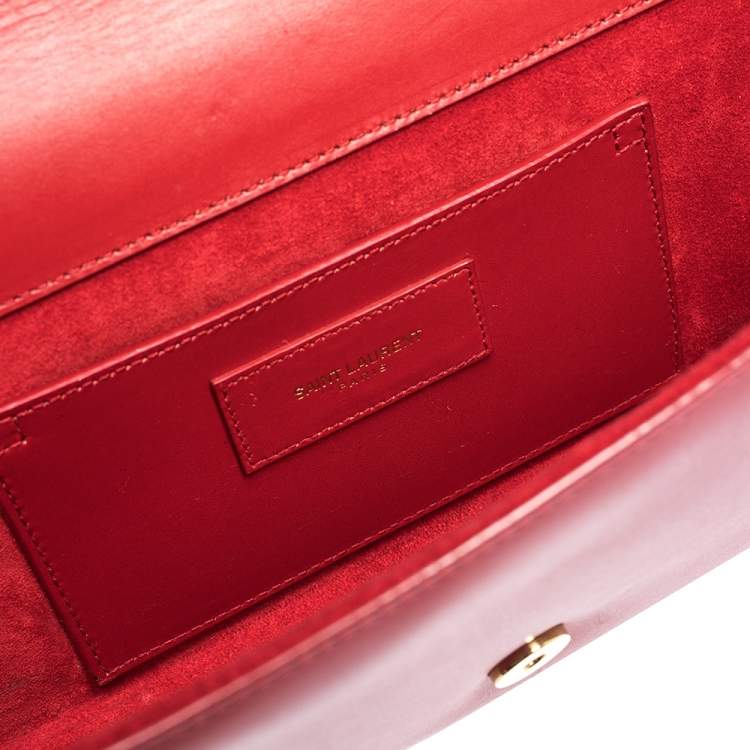 Pre Owned Saint Laurent Red Leather Cassandre Clutch
