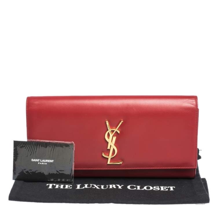 Pre Owned Saint Laurent Red Leather Cassandre Clutch