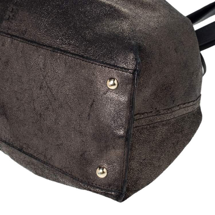 Pre Owned Yves Saint Laurent Black/Metallic Leather Reversible Double Sac Y Tote