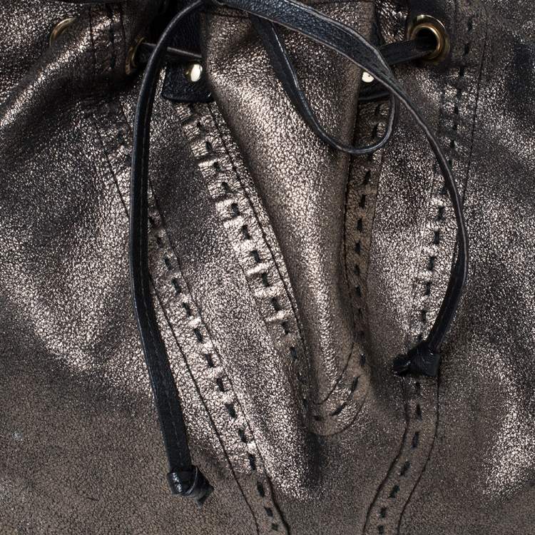Pre Owned Yves Saint Laurent Black/Metallic Leather Reversible Double Sac Y Tote
