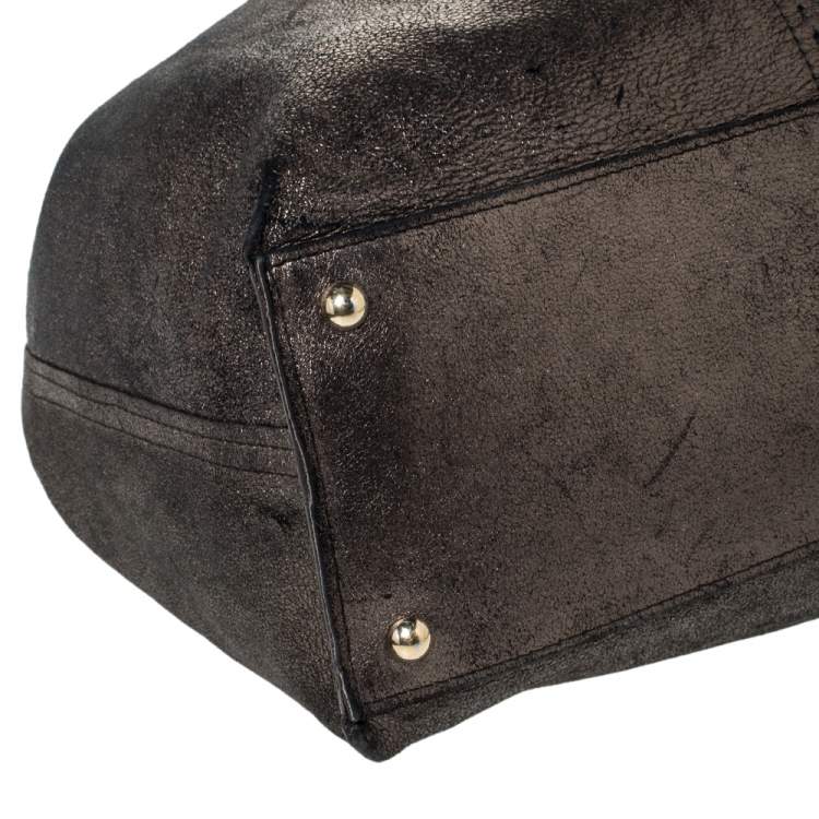 Pre Owned Yves Saint Laurent Black/Metallic Leather Reversible Double Sac Y Tote