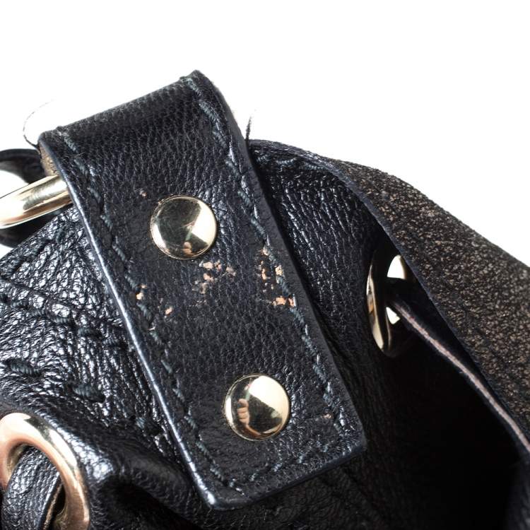 Pre Owned Yves Saint Laurent Black/Metallic Leather Reversible Double Sac Y Tote