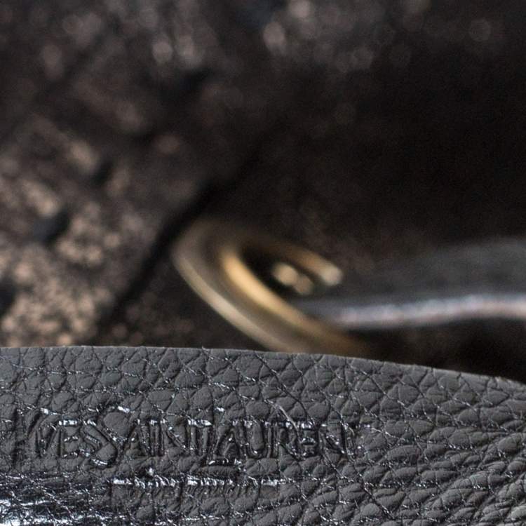 Pre Owned Yves Saint Laurent Black/Metallic Leather Reversible Double Sac Y Tote