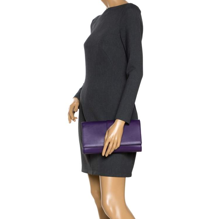 Pre Owned Saint Laurent Paris Purple Leather Large Chyc Clutch