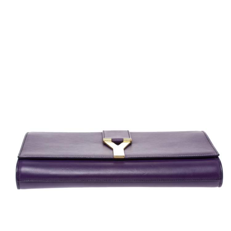 Pre Owned Saint Laurent Paris Purple Leather Large Chyc Clutch