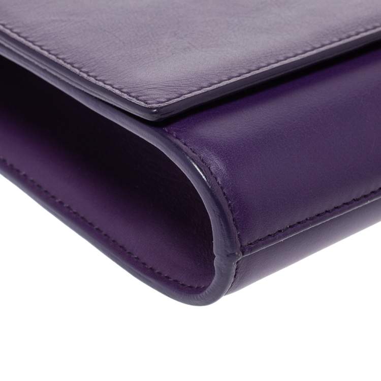 Pre Owned Saint Laurent Paris Purple Leather Large Chyc Clutch