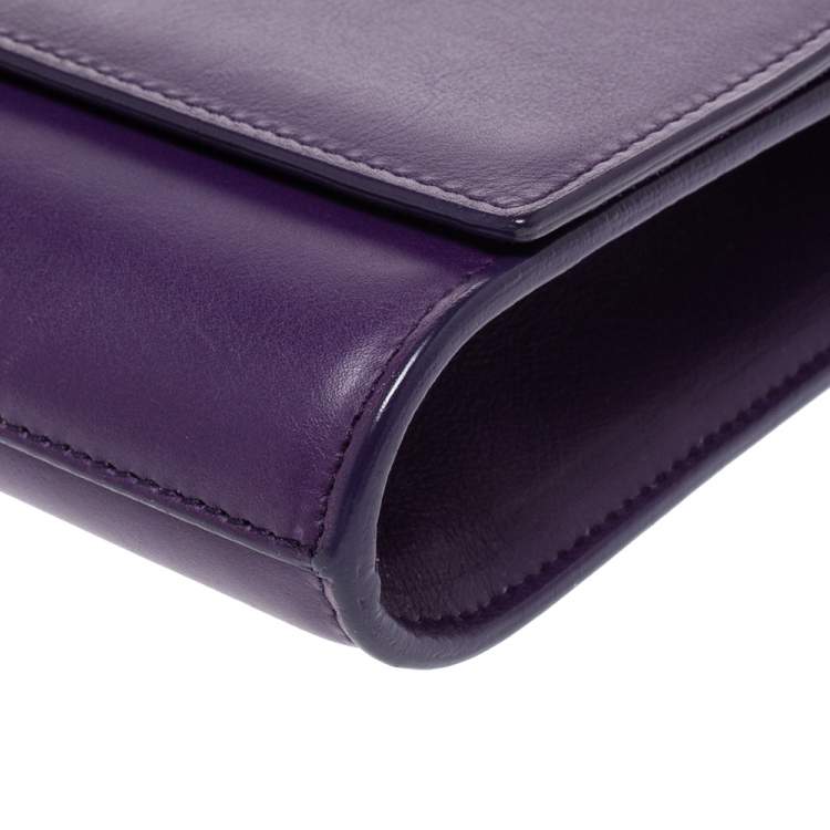 Pre Owned Saint Laurent Paris Purple Leather Large Chyc Clutch