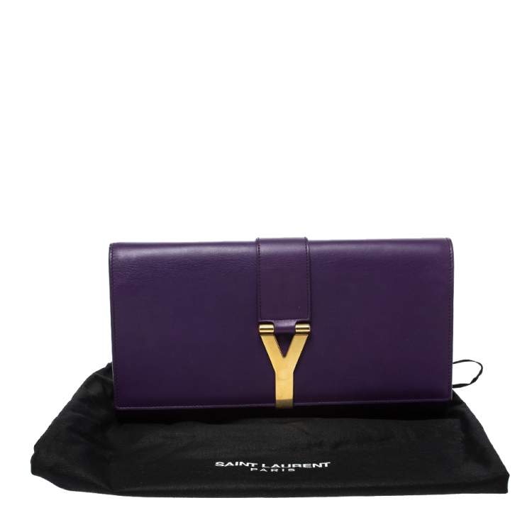 Pre Owned Saint Laurent Paris Purple Leather Large Chyc Clutch