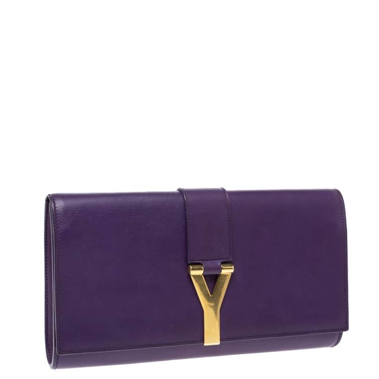 Pre Owned Saint Laurent Paris Purple Leather Large Chyc Clutch