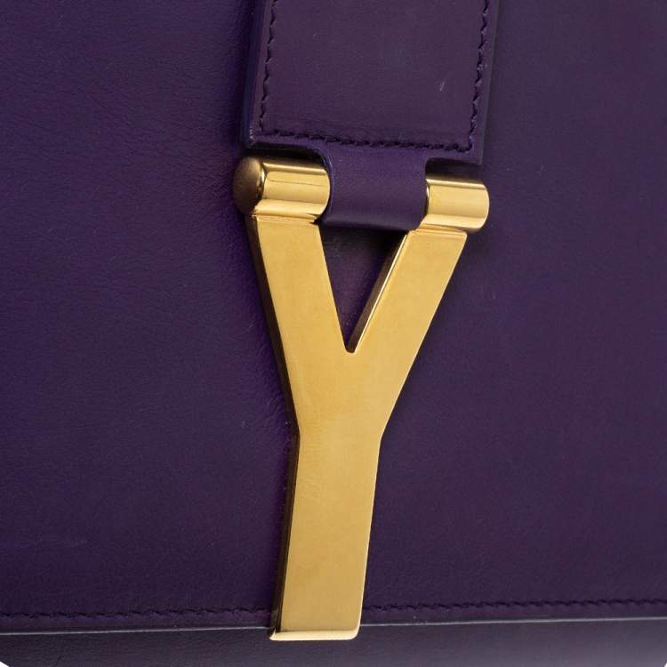 Pre Owned Saint Laurent Paris Purple Leather Large Chyc Clutch