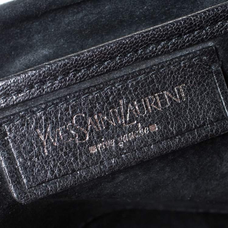 Pre Owned Yves Saint Laurent Black Pleated Leather Lips Flap Shoulder Bag