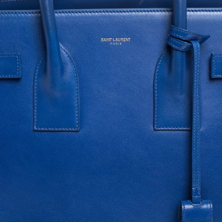 Pre Owned Saint Laurent Blue Leather Small Classic Sac De Jour Tote
