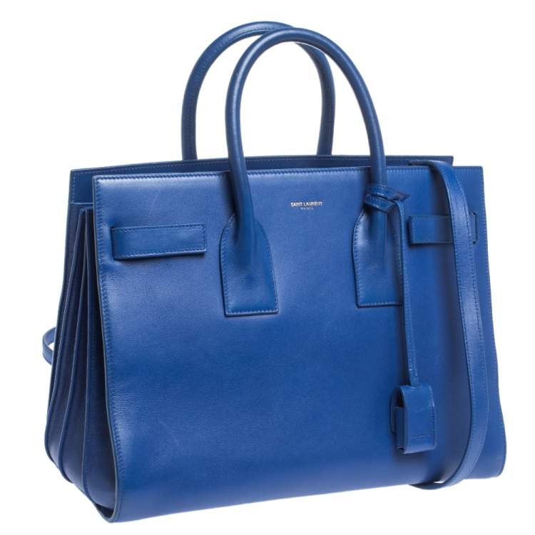 Pre Owned Saint Laurent Blue Leather Small Classic Sac De Jour Tote
