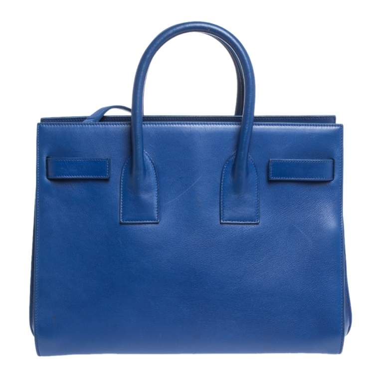 Pre Owned Saint Laurent Blue Leather Small Classic Sac De Jour Tote