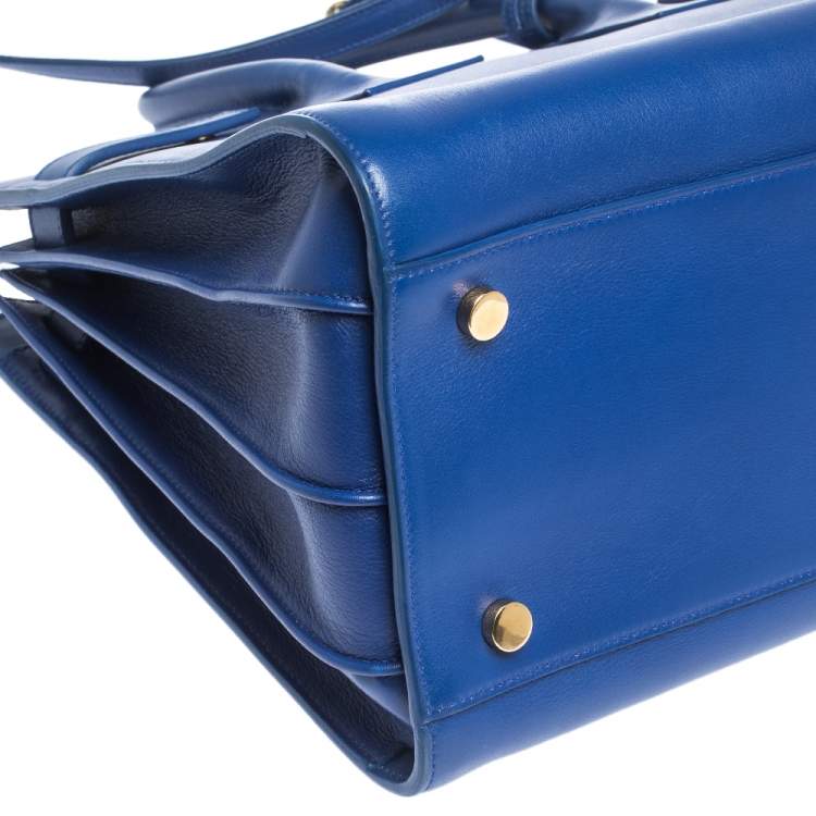 Pre Owned Saint Laurent Blue Leather Small Classic Sac De Jour Tote