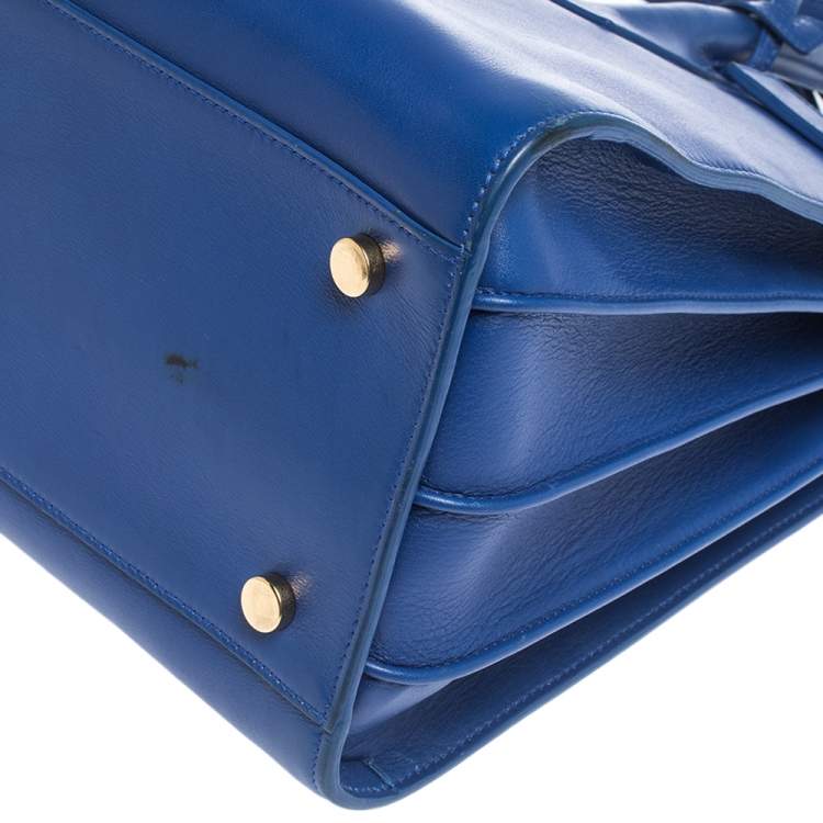 Pre Owned Saint Laurent Blue Leather Small Classic Sac De Jour Tote