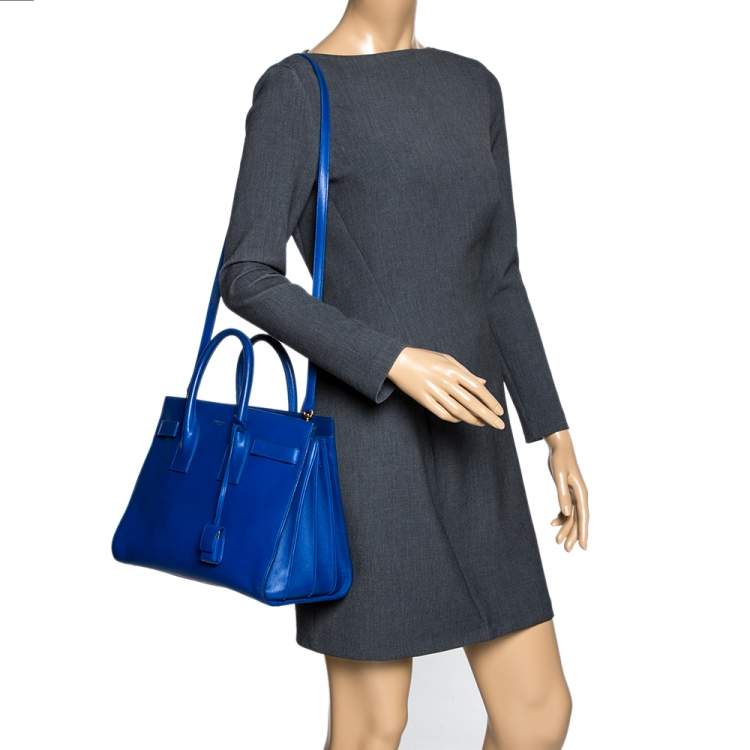 Pre Owned Saint Laurent Blue Leather Small Classic Sac De Jour Tote