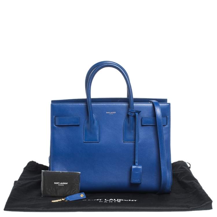 Pre Owned Saint Laurent Blue Leather Small Classic Sac De Jour Tote