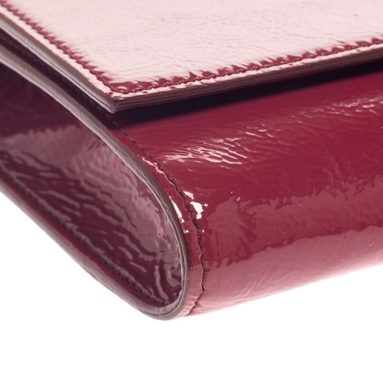 Pre Owned Saint Laurent Dark Pink Patent Leather  Belle De Jour Clutch