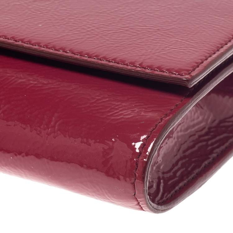 Pre Owned Saint Laurent Dark Pink Patent Leather  Belle De Jour Clutch