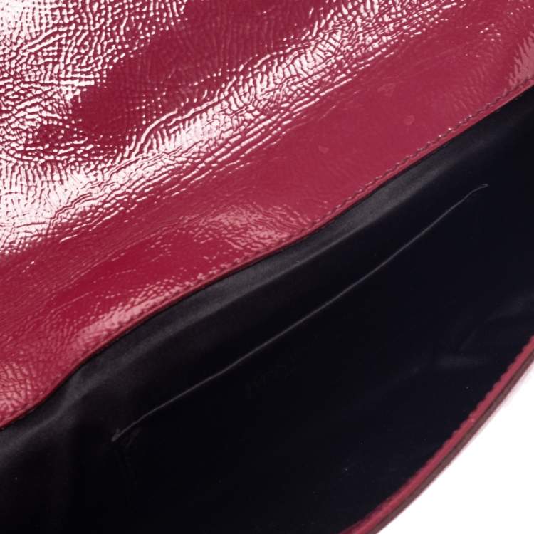 Pre Owned Saint Laurent Dark Pink Patent Leather  Belle De Jour Clutch