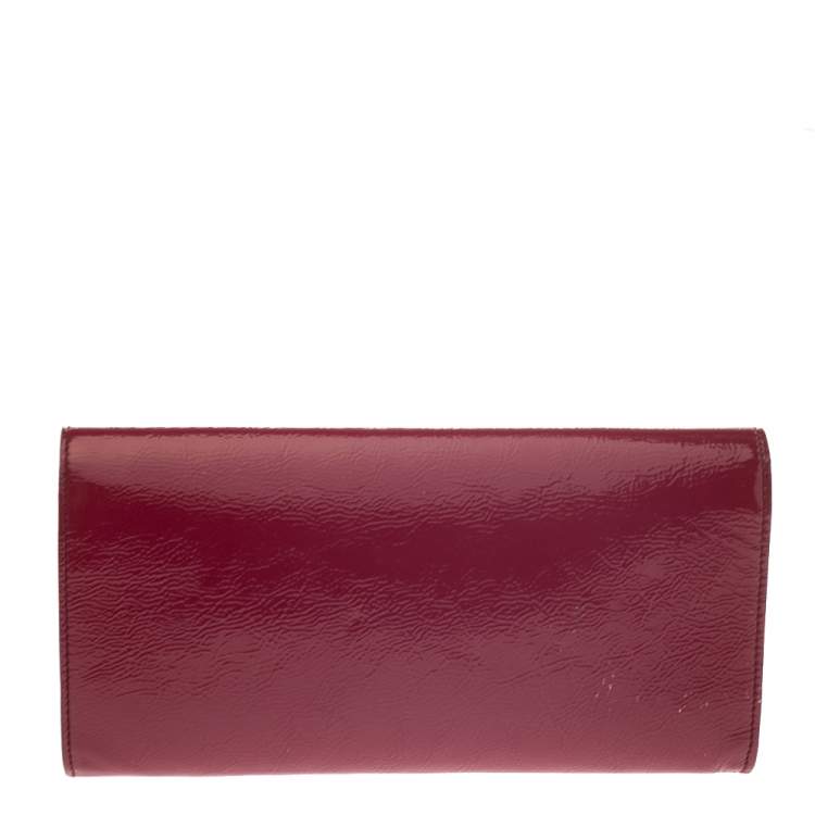 Pre Owned Saint Laurent Dark Pink Patent Leather  Belle De Jour Clutch