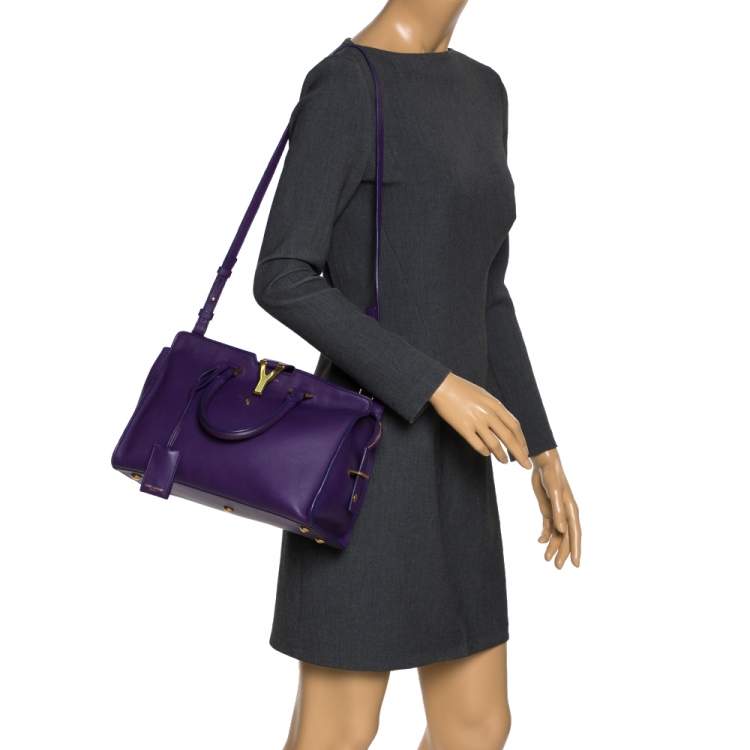 Pre Owned Saint Laurent Paris Purple Leather Small Cabas Ligne Y Tote