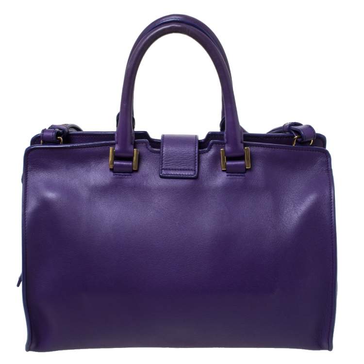Pre Owned Saint Laurent Paris Purple Leather Small Cabas Ligne Y Tote
