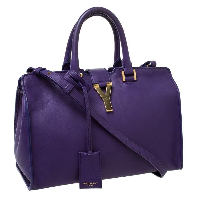 Pre Owned Saint Laurent Paris Purple Leather Small Cabas Ligne Y Tote