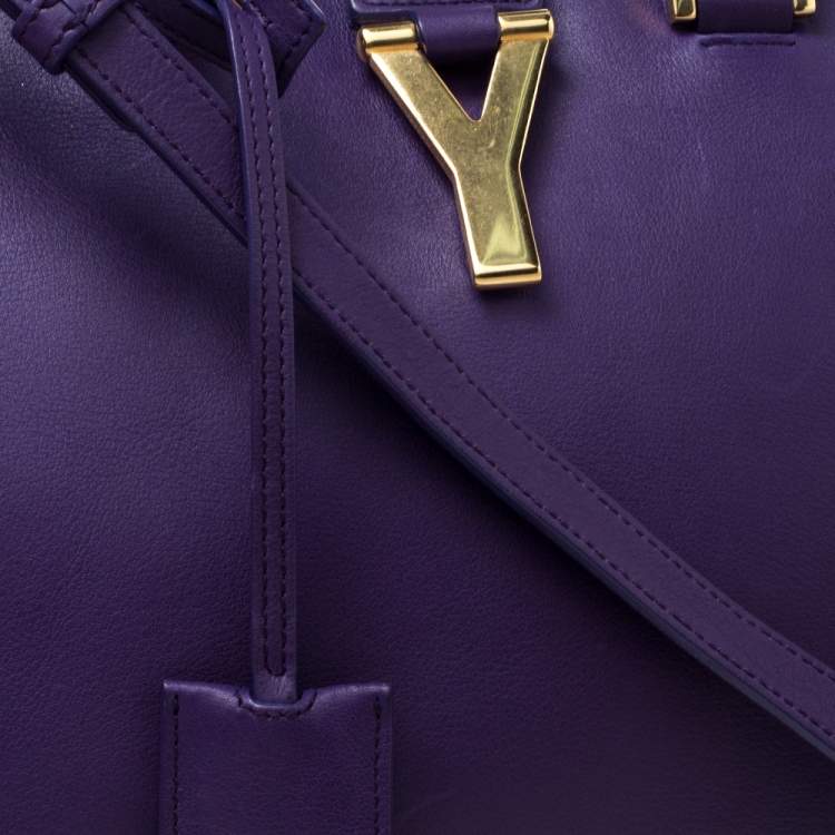 Pre Owned Saint Laurent Paris Purple Leather Small Cabas Ligne Y Tote