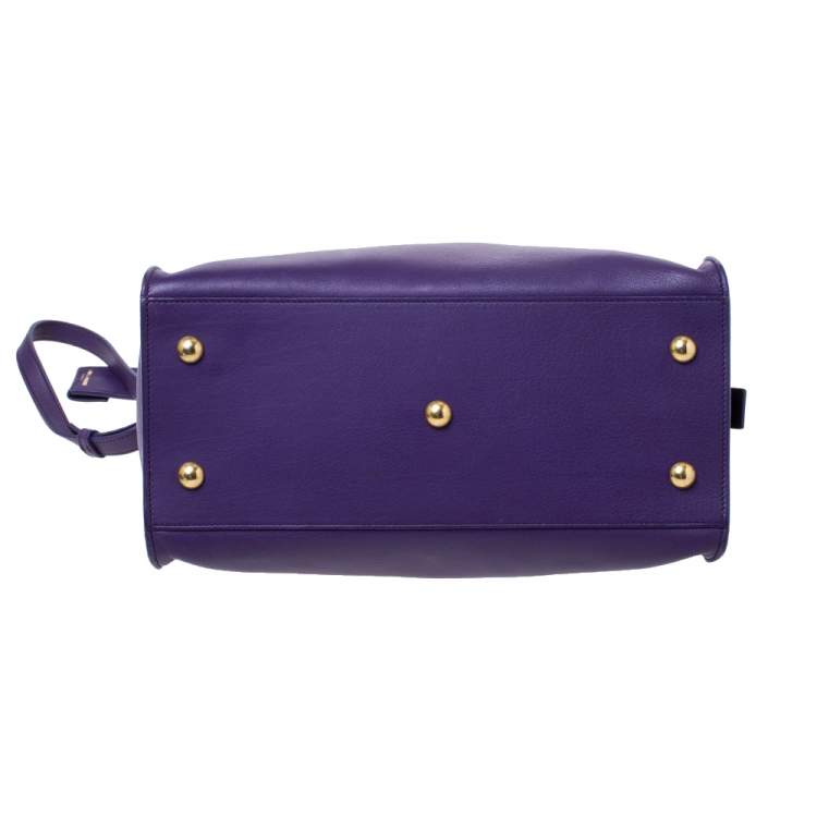 Pre Owned Saint Laurent Paris Purple Leather Small Cabas Ligne Y Tote