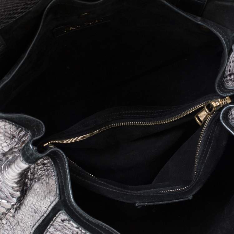 Pre Owned Yves Saint Laurent Metallic Python and Suede Medium Muse Two Satchel