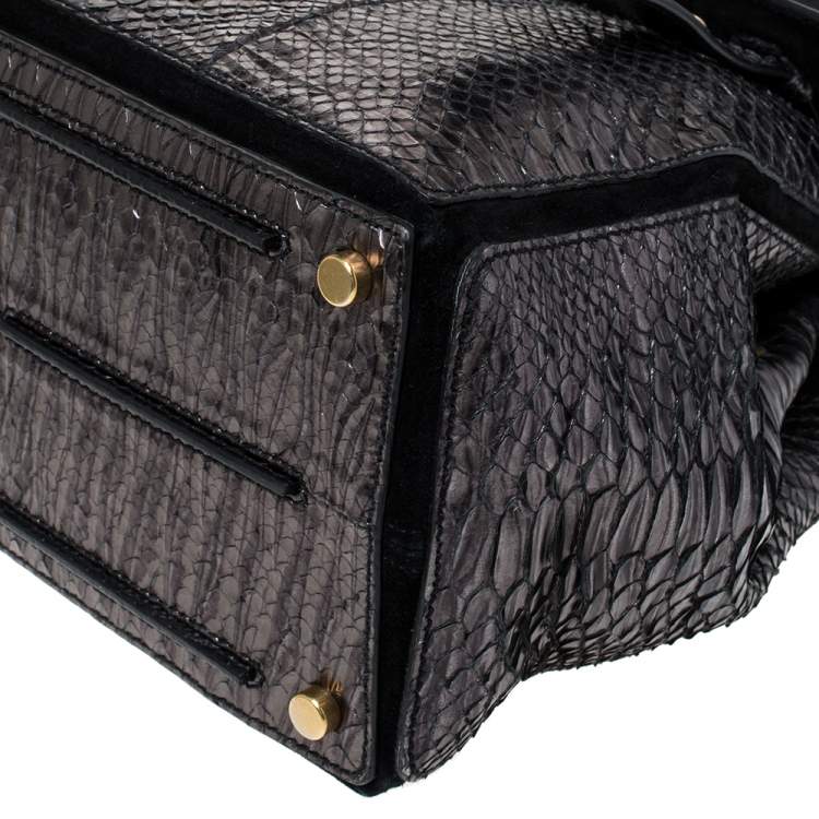 Pre Owned Yves Saint Laurent Metallic Python and Suede Medium Muse Two Satchel