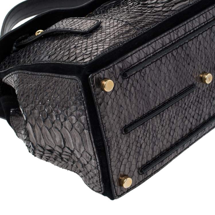 Pre Owned Yves Saint Laurent Metallic Python and Suede Medium Muse Two Satchel