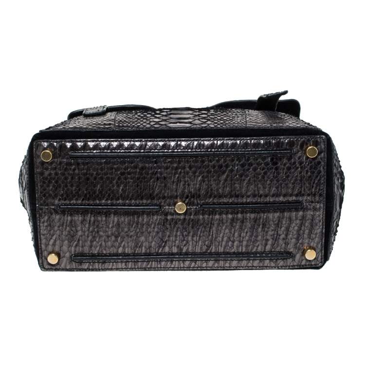 Pre Owned Yves Saint Laurent Metallic Python and Suede Medium Muse Two Satchel