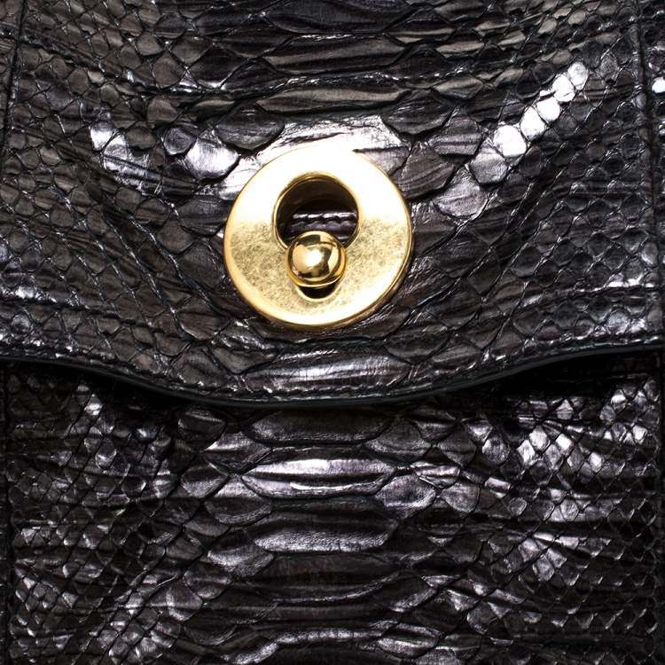 Pre Owned Yves Saint Laurent Metallic Python and Suede Medium Muse Two Satchel