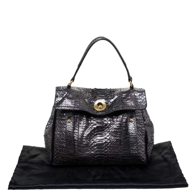 Pre Owned Yves Saint Laurent Metallic Python and Suede Medium Muse Two Satchel