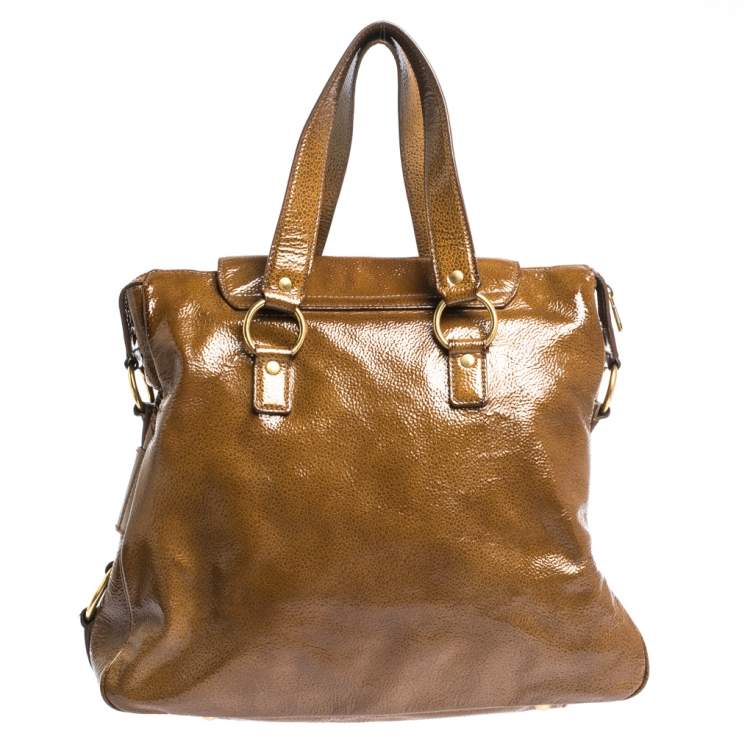 Pre Owned Yves Saint Laurent Tan Patent Leather Muse Messenger Bag