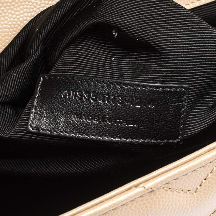 Pre Owned Saint Laurent Beige Chevron Quilted Leather Monogram Envelope Shoulder Bag