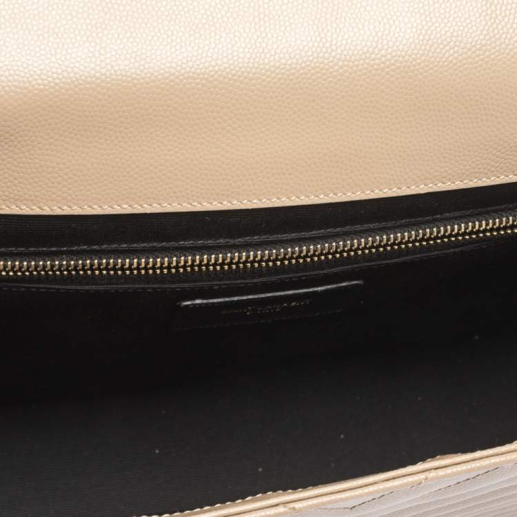 Pre Owned Saint Laurent Beige Chevron Quilted Leather Monogram Envelope Shoulder Bag