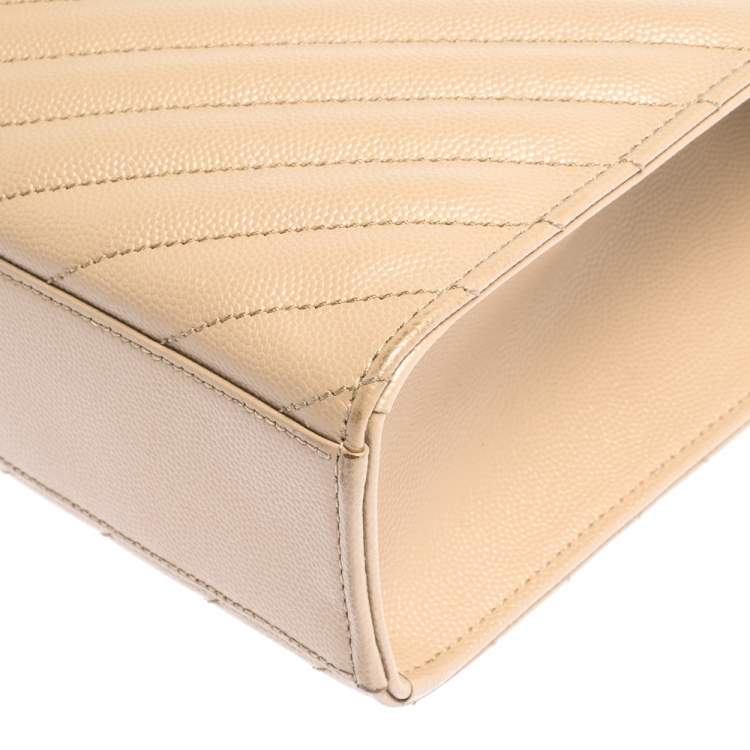 Pre Owned Saint Laurent Beige Chevron Quilted Leather Monogram Envelope Shoulder Bag
