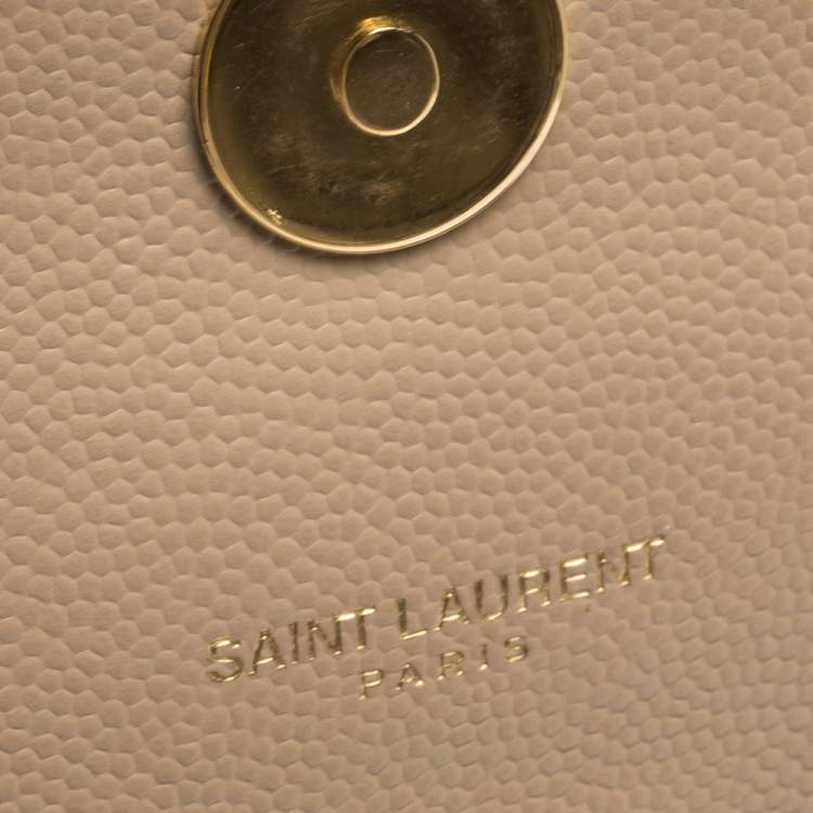 Pre Owned Saint Laurent Beige Chevron Quilted Leather Monogram Envelope Shoulder Bag
