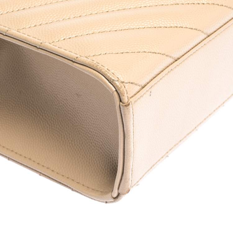 Pre Owned Saint Laurent Beige Chevron Quilted Leather Monogram Envelope Shoulder Bag