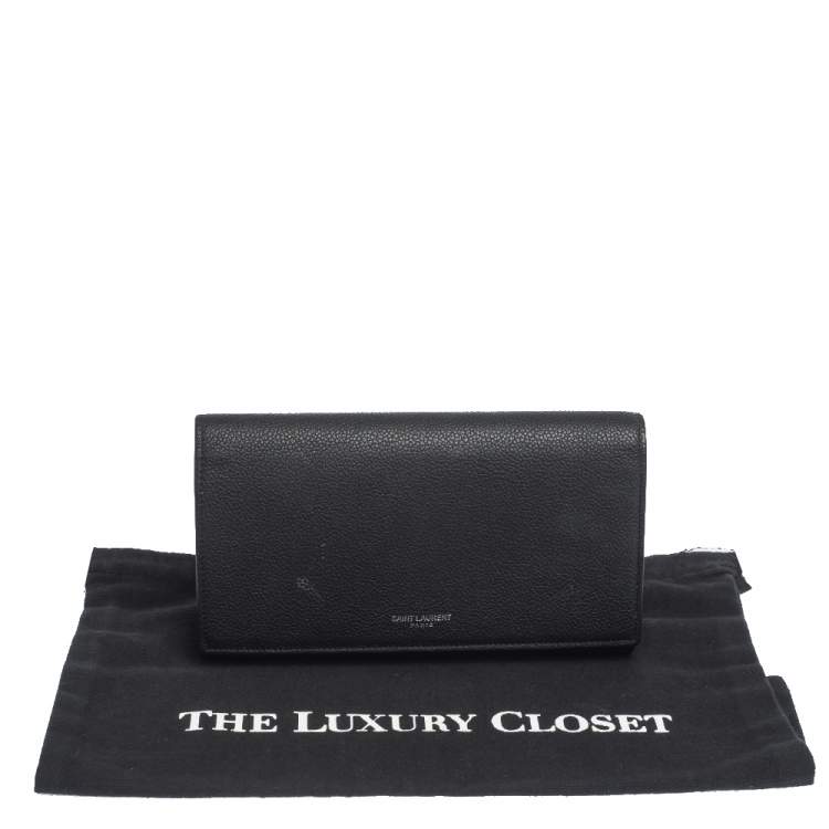 Pre Owned Saint Laurent Black Leather Flap Continental Wallet