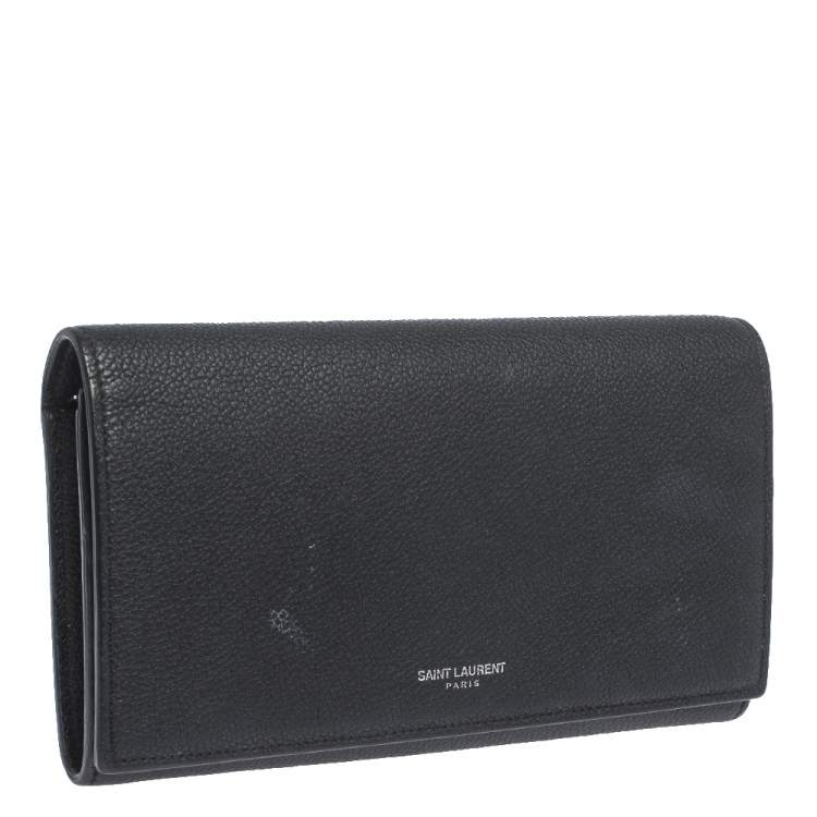 Pre Owned Saint Laurent Black Leather Flap Continental Wallet