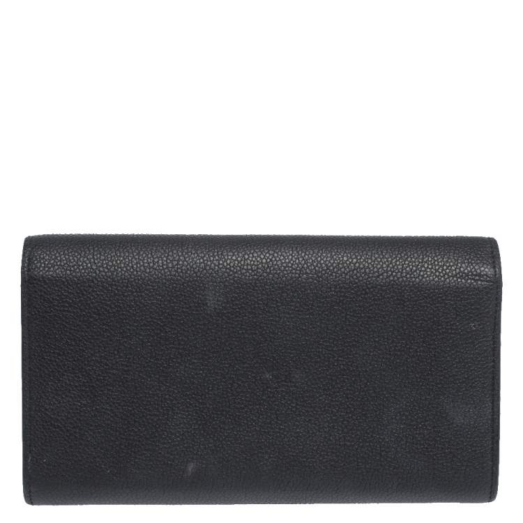 Pre Owned Saint Laurent Black Leather Flap Continental Wallet