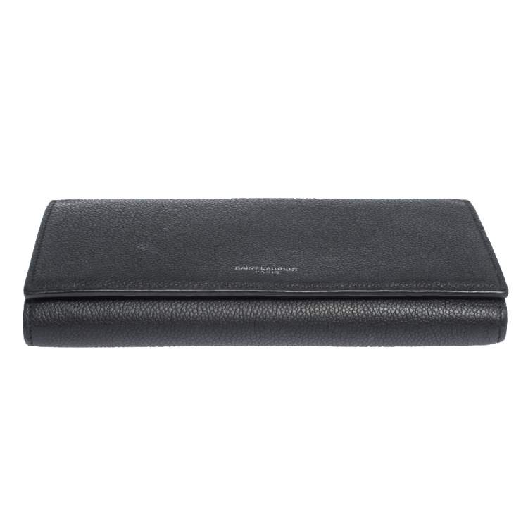 Pre Owned Saint Laurent Black Leather Flap Continental Wallet