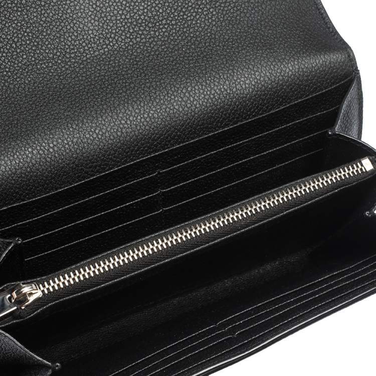 Pre Owned Saint Laurent Black Leather Flap Continental Wallet