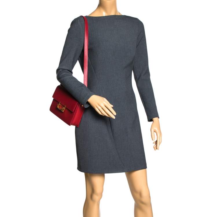 Pre Owned Saint Laurent Paris Red Leather Lulu Shoulder Bag