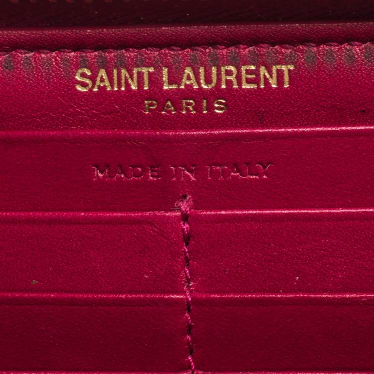 Pre Owned Saint Laurent Paris Magenta Patent Leather Rive Gauche Zip Around Wallet